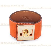 Hermes Kelly Dog Orange Bracelet With Gold